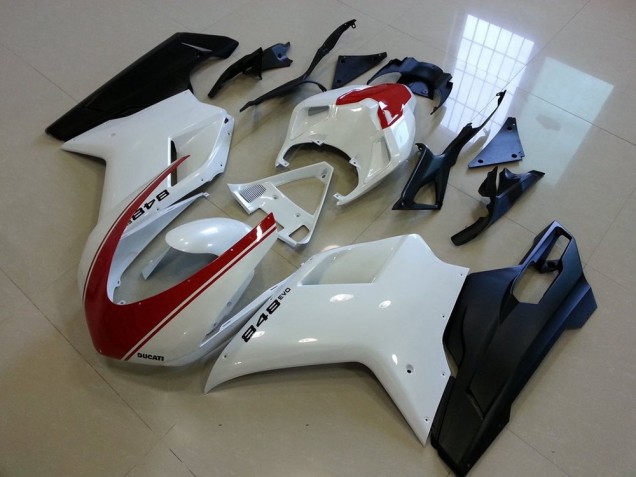 Matt Schwarz Weiß mit rotem Streifen Ducati 848 1098 1198 07-14 Verkleidungen Matt Schwarz Weiß mit rotem Streifen Ducati 848 1098 1198 07-14 Verkleidungen