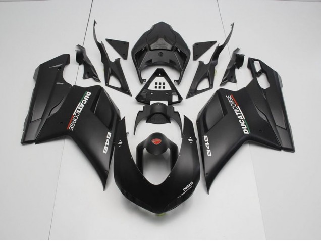 Matt Schwarz mit Weißen Aufklebern Ducati 848 1098 1198 07-14 Verkleidungen Matt Schwarz mit Weißen Aufklebern Ducati 848 1098 1198 07-14 Verkleidungen