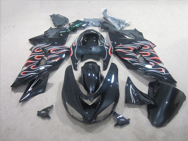 Schwarz Weiß Rot Flamme ZX10R 06-07 Verkleidungen Schwarz Weiß Rot Flamme ZX10R 06-07 Verkleidungen