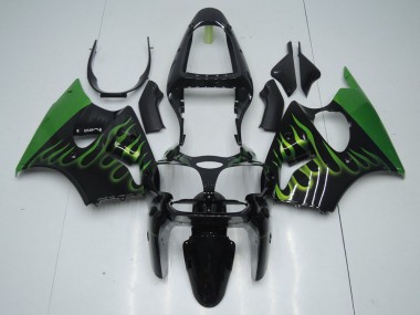 Schwarz mit Grün Flamme ZX6R 00-02 Verkleidungen