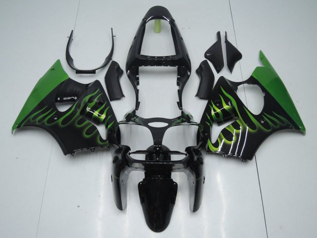 Schwarz mit Grün Flamme ZX6R 00-02 Verkleidungen