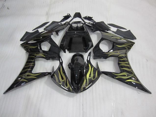 Schwarz mit gelber Flamme R6 03-05 Verkleidungen Schwarz mit gelber Flamme R6 03-05 Verkleidungen