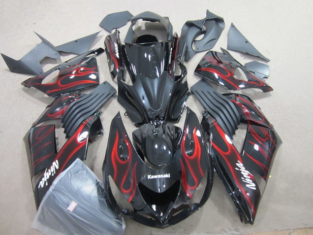 Schwarz rote Flamme Ninja ZX14R ZZR 1400 06-11 Verkleidungen Schwarz rote Flamme Ninja ZX14R ZZR 1400 06-11 Verkleidungen