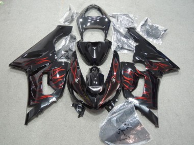 Schwarz rote Flamme ZX6R 05-06 Verkleidungen