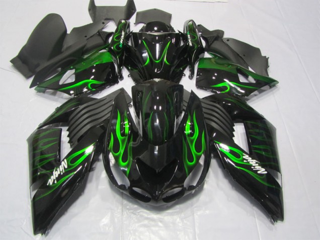 Schwarze Grüne Flamme Ninja ZX14R ZZR 1400 06-11 Verkleidungen Schwarze Grüne Flamme Ninja ZX14R ZZR 1400 06-11 Verkleidungen