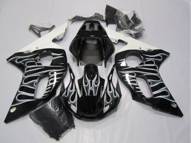 Schwarze Weiße Flamme R6 98-02 Verkleidungen