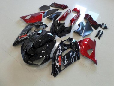 Schwarze und rote Silberflamme ZX14R ZZR 1400 06-11 Verkleidungen