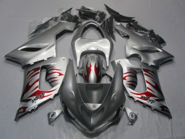 Silber Rot Flamme Ninja ZX6R 05-06 Verkleidungen
