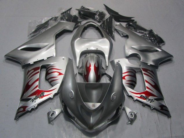 Silber Rot Flamme Ninja ZX6R 05-06 Verkleidungen Silber Rot Flamme Ninja ZX6R 05-06 Verkleidungen