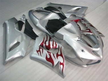 Silber Rot Flammen ZX6R 05-06 Verkleidungen