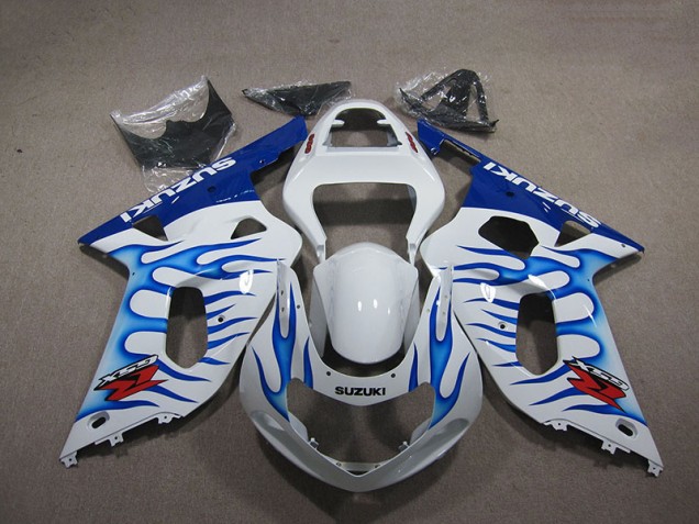 Weiß Blau Flamme GSXR 750 K1 K2 K3 01-03 Verkleidungen Weiß Blau Flamme GSXR 750 K1 K2 K3 01-03 Verkleidungen