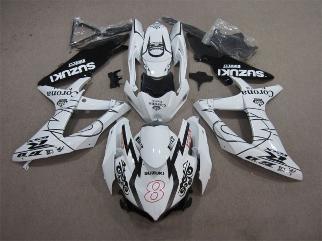 Weiß Schwarz Corona Extra Motul 8 GSXR 600 K8 08-10 Verkleidungen Weiß Schwarz Corona Extra Motul 8 GSXR 600 K8 08-10 Verkleidungen